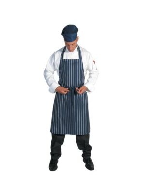 DNC Hospitality Workwear Pinstripe Full Bib Apron No Pocket