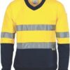 DNC Workwear Hi Vis Two Tone Cotton Fleecy Sweat Shirt V-Neck with 3M R/Tape