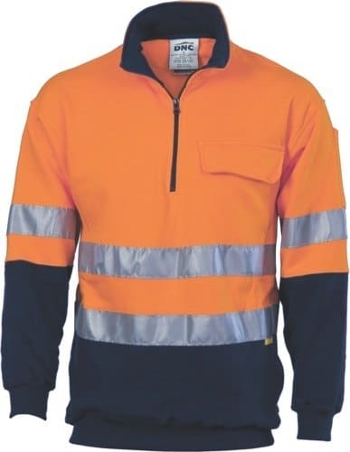 DNC Workwear Hi Vis Two Tone 1/2 Zip Cotton Fleecy Windcheater with 3M R/Tape