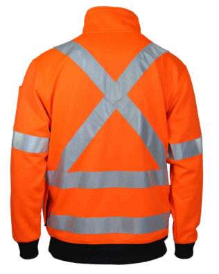 DNC Workwear Hi Vis 1/2 Zip Fleecy With ‘X’ Back & Additional Tape On The Back