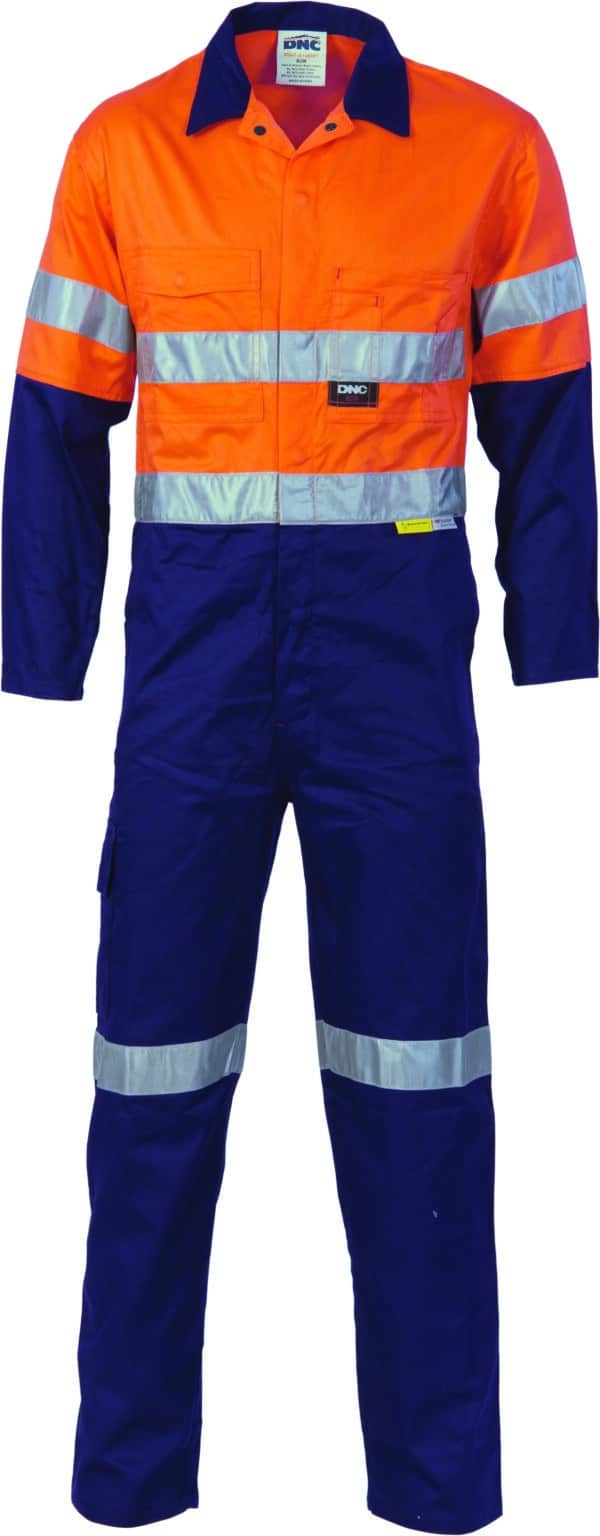 DNC Workwear Hi Vis Cool-Breeze two tone L.Weight Cotton Coverall with 3M Reflective Tape