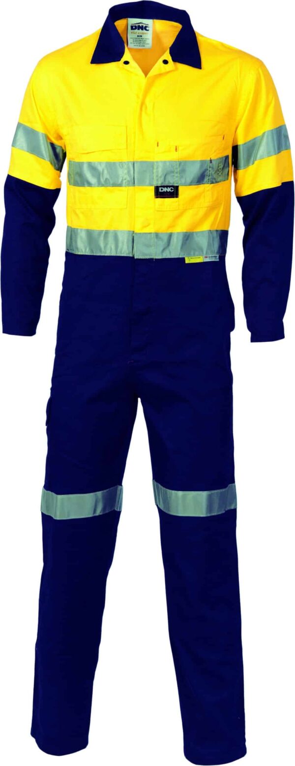 DNC Workwear Hi Vis Cool-Breeze two tone L.Weight Cotton Coverall with 3M Reflective Tape