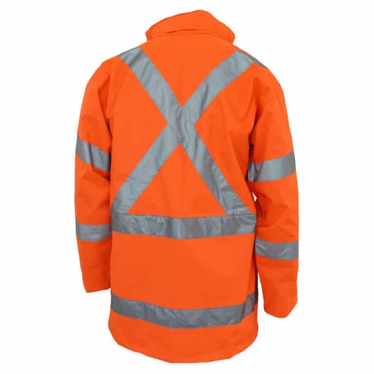 DNC Workwear Hi Vis “X” back Rain jacket Biomotion tape