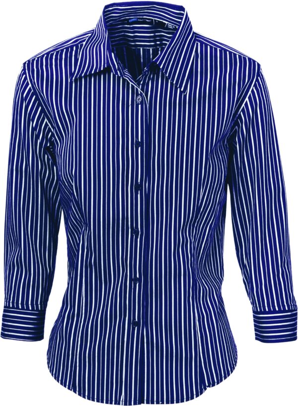 DNC Workwear Ladies Stretch Yarn Dyed Contrast Stripe Shirts - 3/4 Sleeve