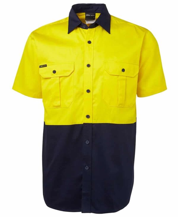 JBs Workwear Hi Vis Short Sleeve 190G Shirt YellowNavy