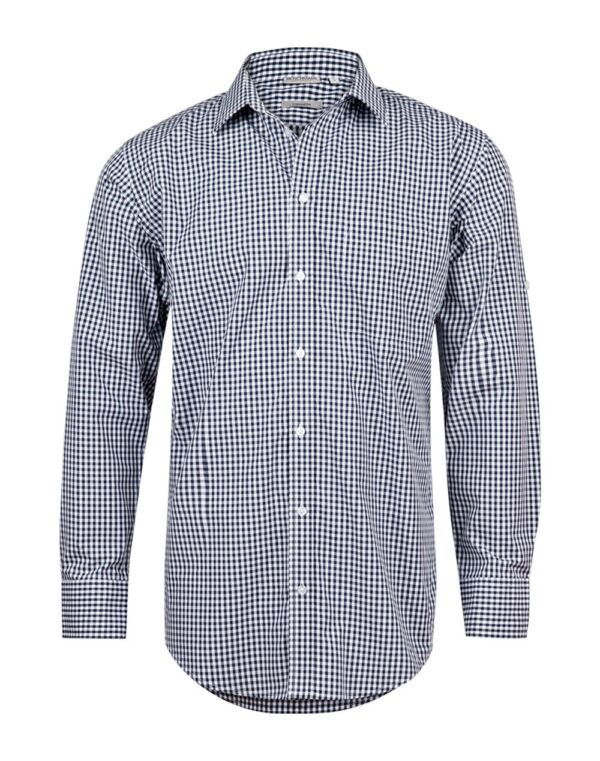 Benchmark Mens Gingham Check Long Sleeve Shirt With Roll-up Tab Sleeve