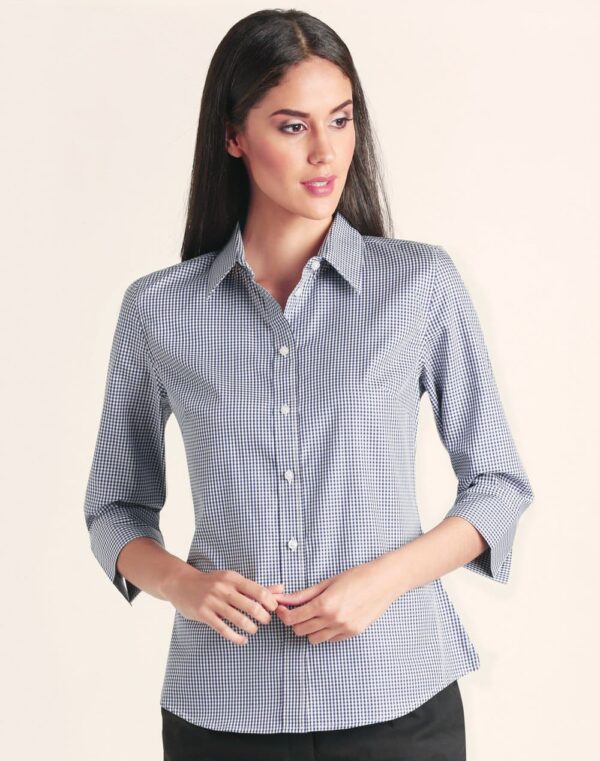 Benchmark Ladies Two Tone Check 3/4 Sleeve Shirt