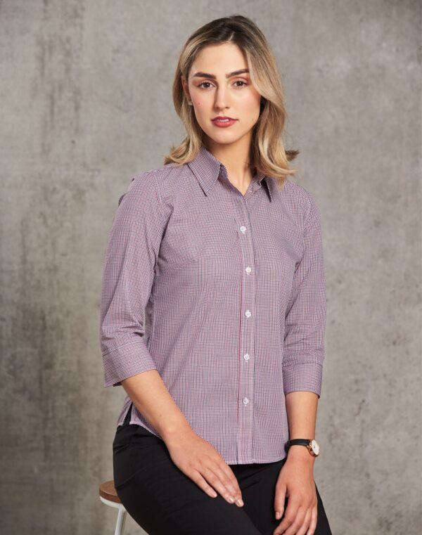 Benchmark Ladies Two Tone Mini Check 3/4 Sleeve Shirt