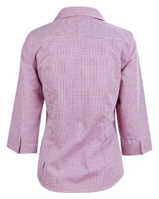 Benchmark Ladies Two Tone Mini Gingham 3/4 Sleeve Shirt