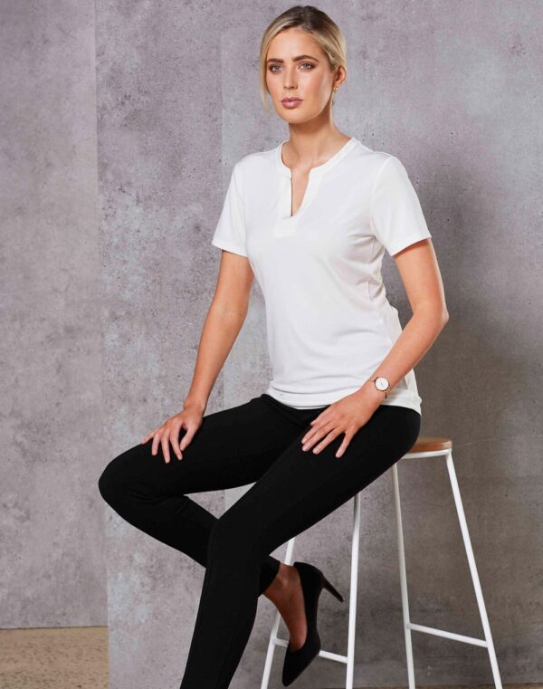 Benchmark Ladies V-neck with Tab S/S Knit Top