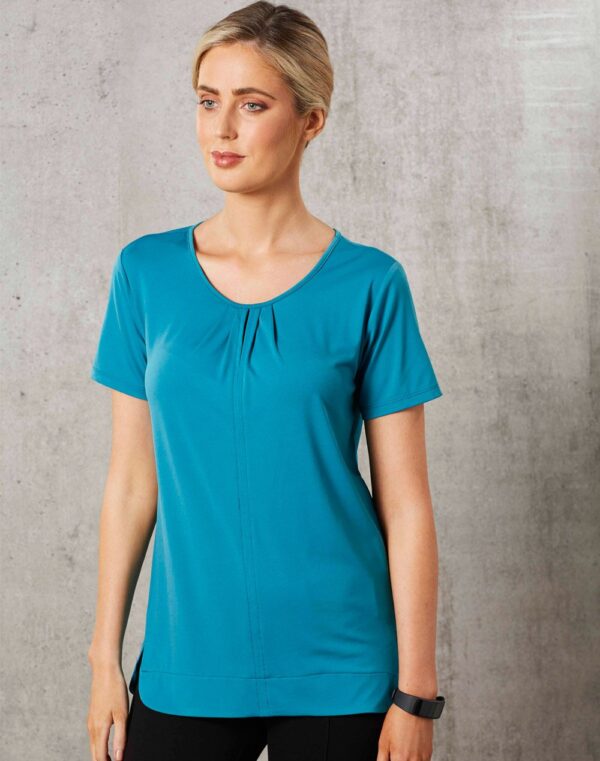 Benchmark Ladies Round Neck with Pleats S/S Knit Top