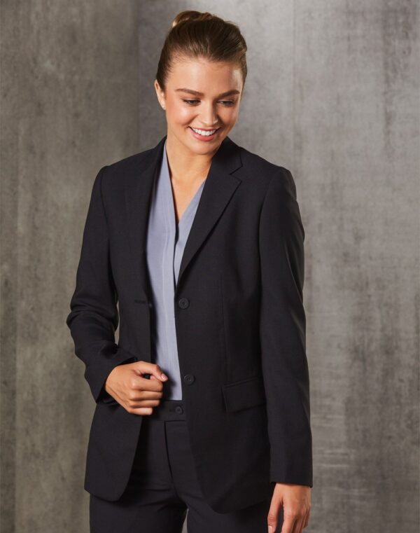 Benchmark Womens Two Buttons Mid Length Jacket in Poly/Viscose Stretch