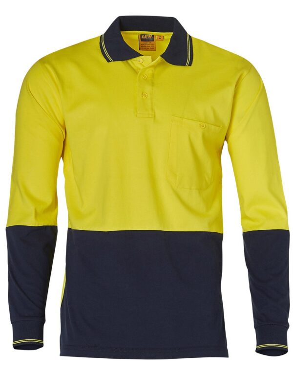 AIW Workwear Cotton Jersey Two Tone Long Sleeve Safety Polo