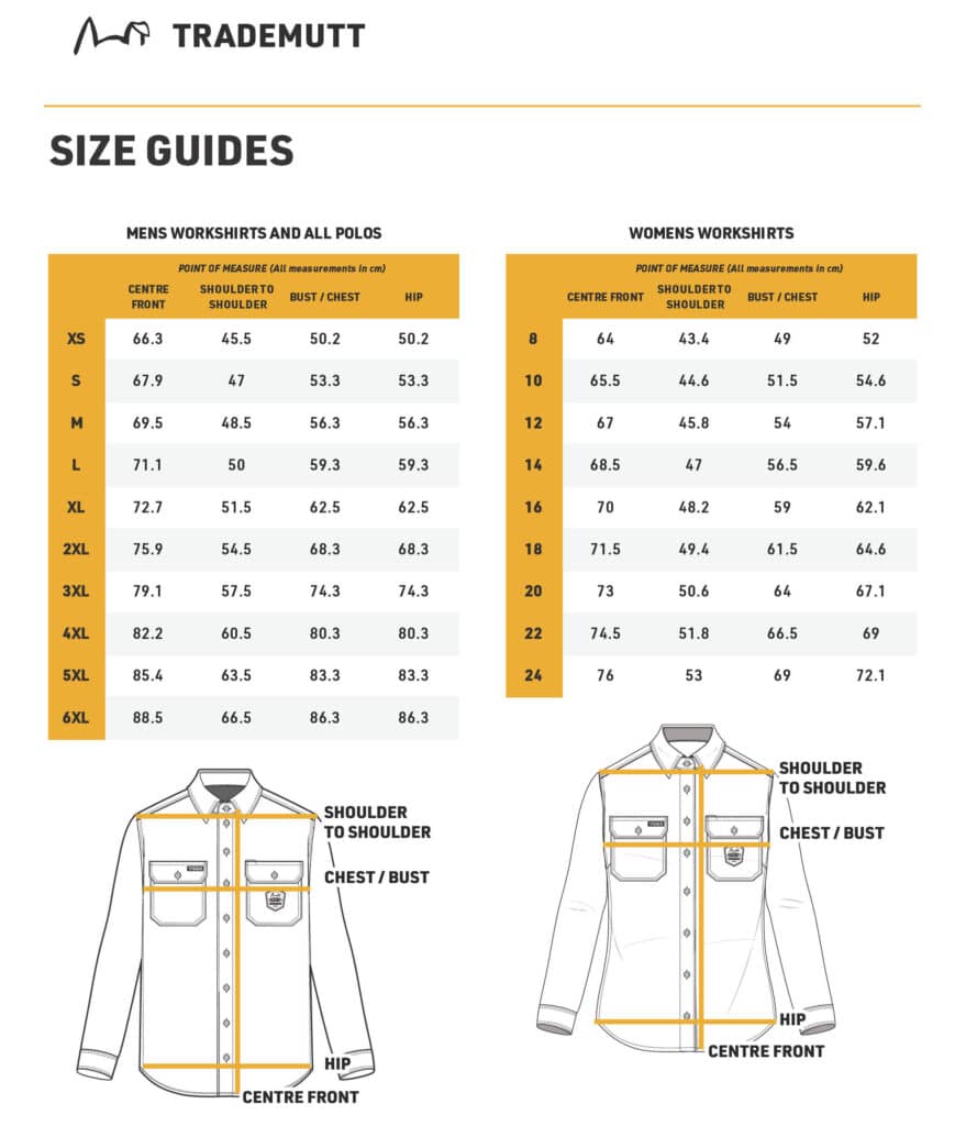 TradeMutt Size Guide