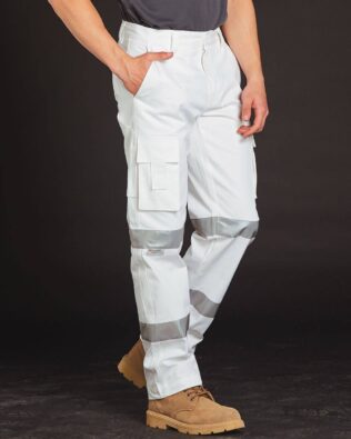 AIW Workwear Mens White Safety Pants with Biomotion Tape Configuration